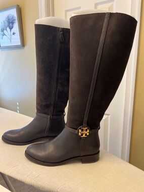 Tory Burch Dark Brown Leather & Suede Knee high boots